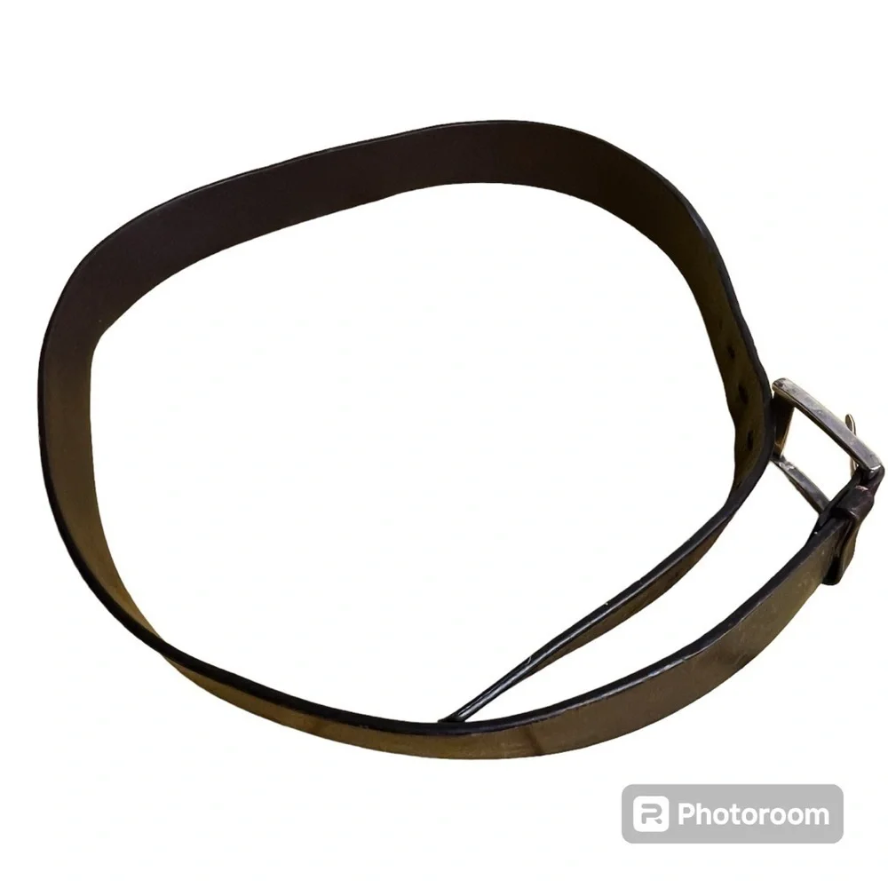 Brown Leather Belt Size 38 Silver Buckle Italian Cowhide